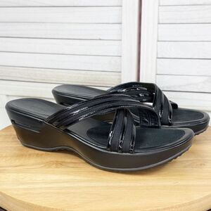 Cole Haan Air Vela G Series Wedge Heel Slide Sandals Black Patent 11